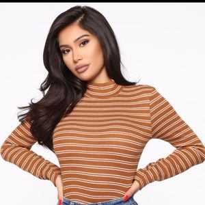 Fashion Nova Copper white striped long sleeve